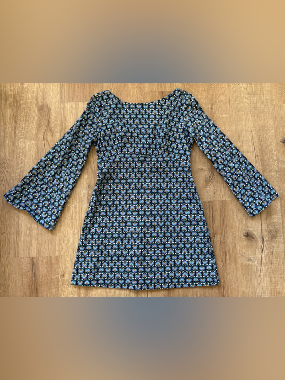 Zara Trafaluc Floral Shift Dress in Navy, Light Blue and Teal